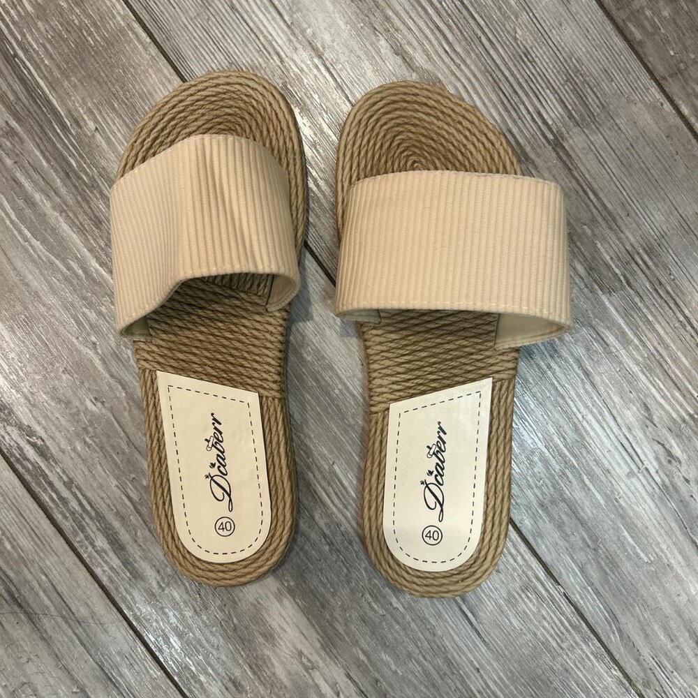 Women's Tan and Brown Slides